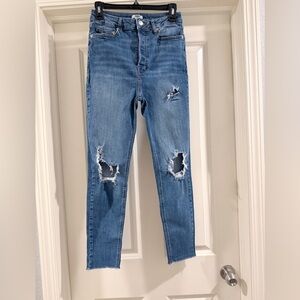 Forever 21 Medium Blue Ripped Cropped Jeans